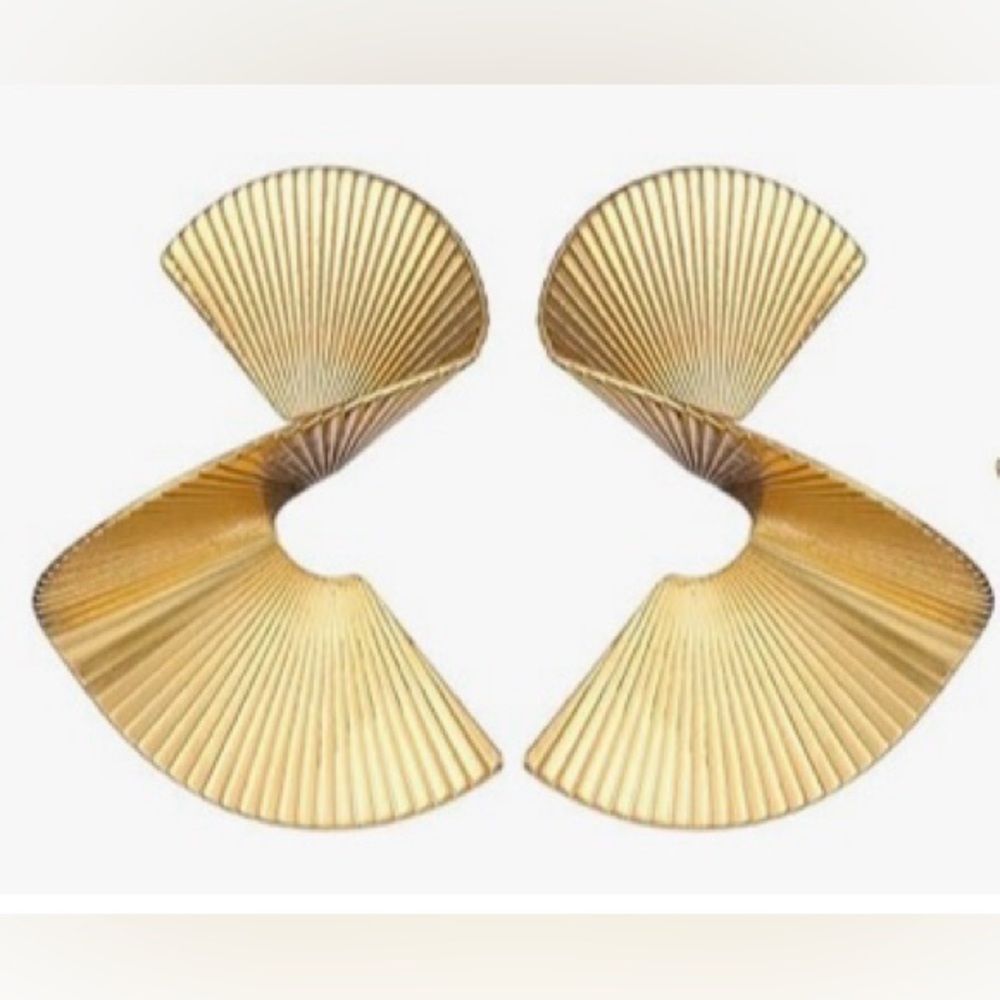 Gold Fan-Shaped Statement Earrings